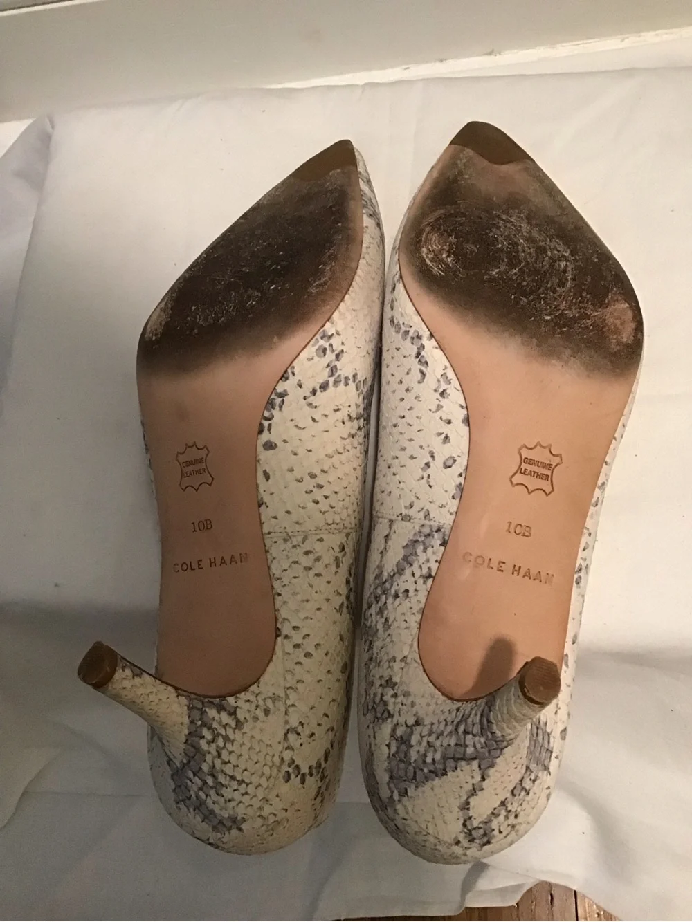 Cole Haan Grand OS Beige Snake-Print Pointed Toe Heels 3” Sz 10B